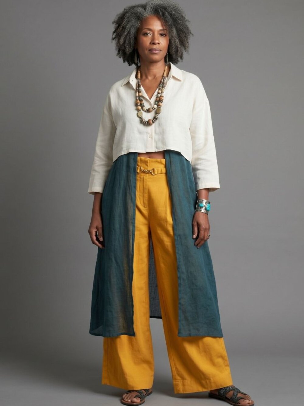 Caos ID Brasil Size L Yellow Wide-Leg High-Paperbag Long Lagenlook Gauzy Artsey - Picture 4 of 14